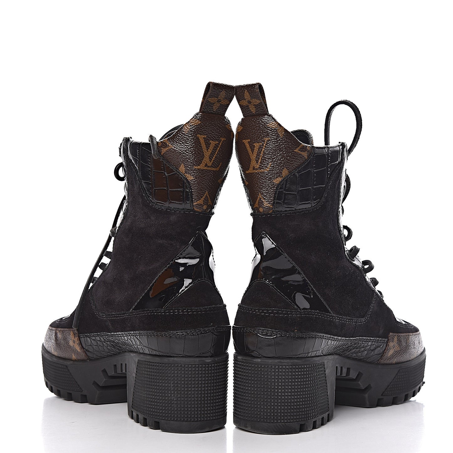 Suede Calfskin Monogram Laureate Platform Desert Boots 37 Black