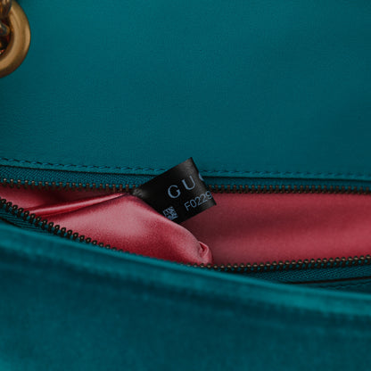 Gucci Velvet Matelasse Small GG Marmont Shoulder Bag Pavone Cyan 8 of 11