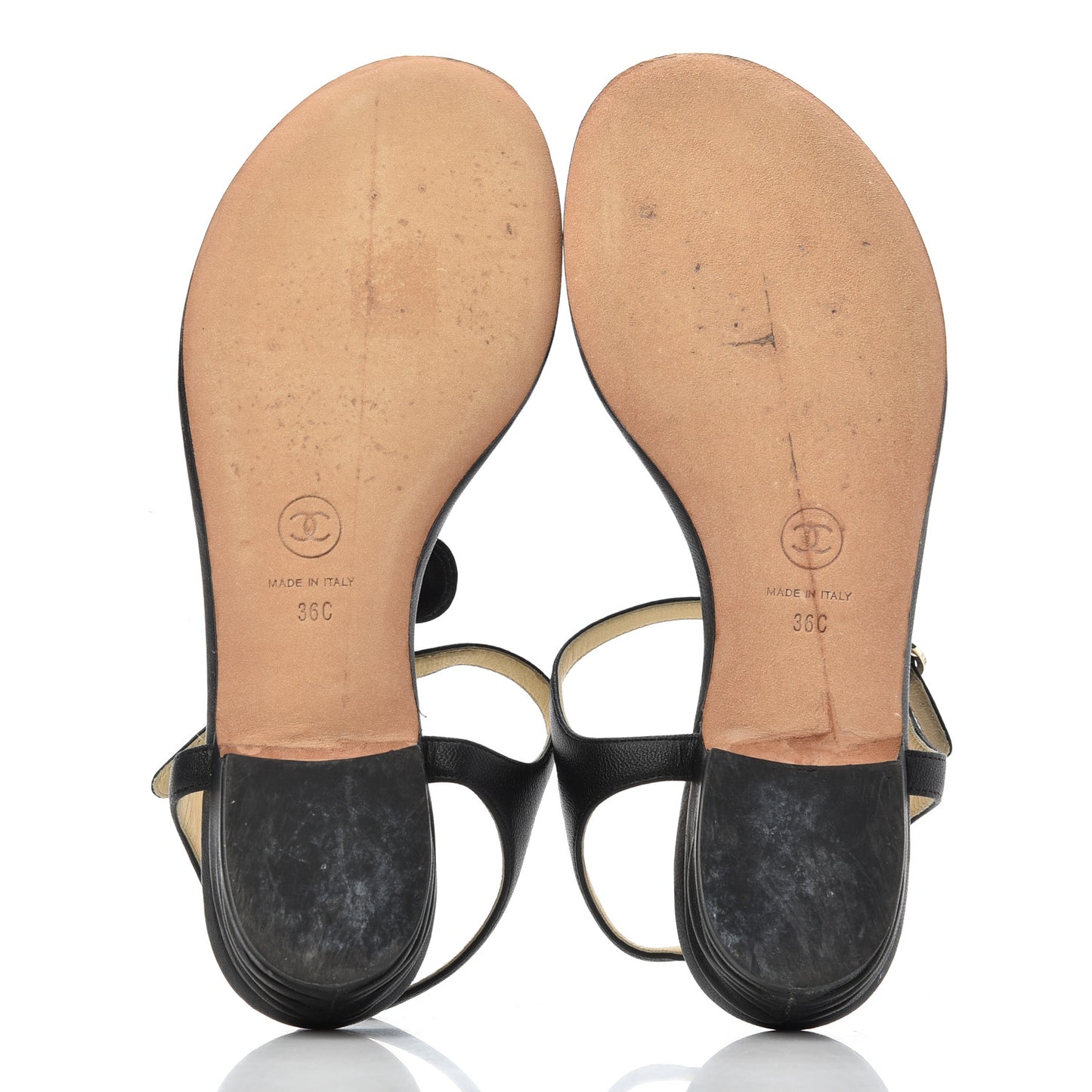 Lambskin CC Chain Thong Sandals 36 Black