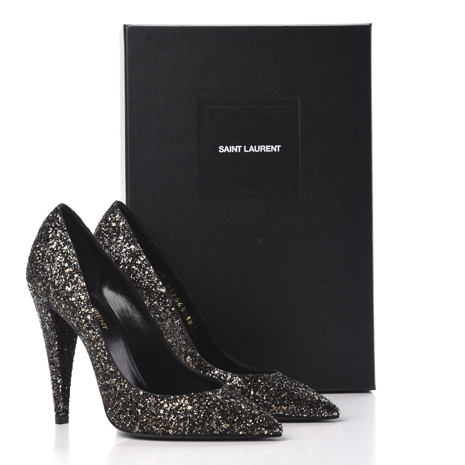 Saint Laurent Glitter Era Pumps 38 Black Silver 9 of 9