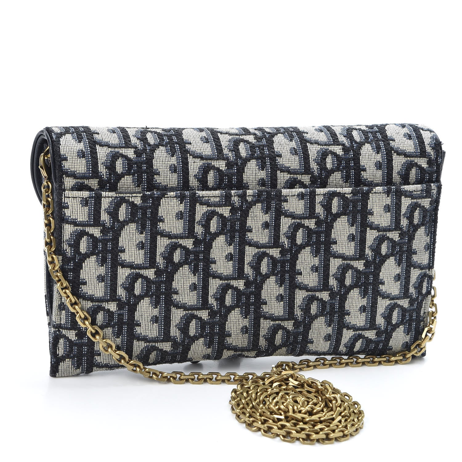Christian Dior Oblique Saddle Chain Long Wallet Blue 2 of 11