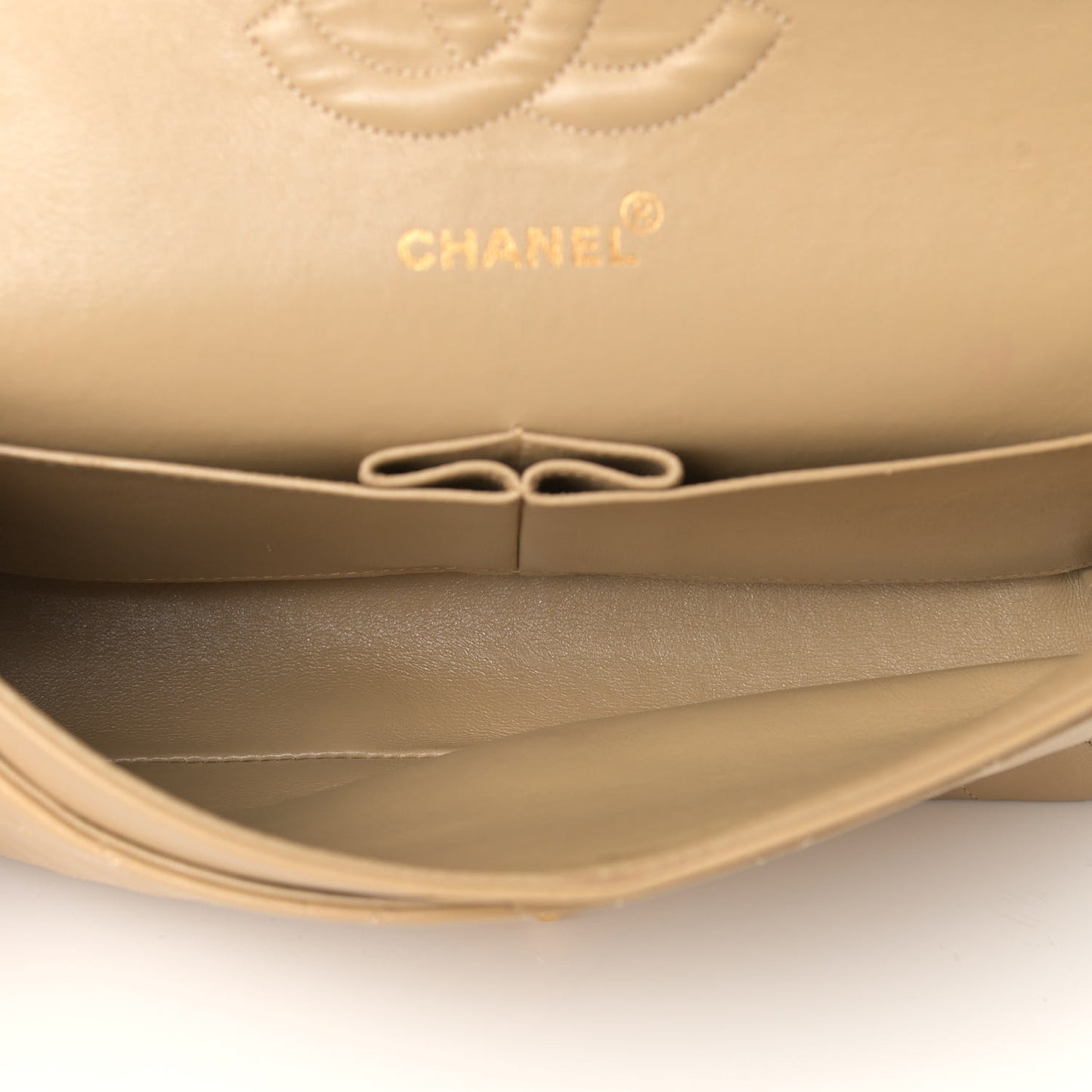 Lambskin Quilted Medium Double Flap Beige