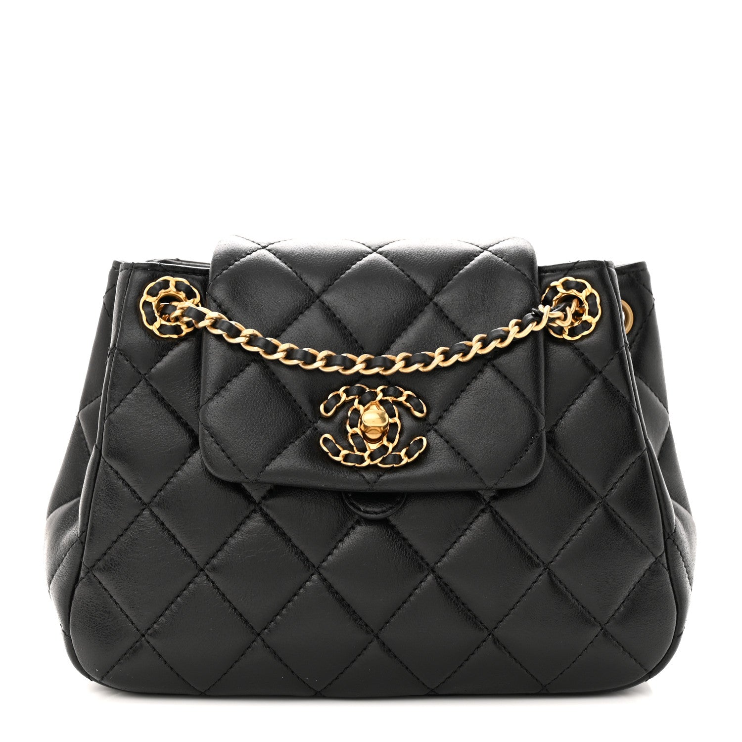 Chanel Lambskin Quilted Braided CC Accordion Flap Bag Black 1 of 12