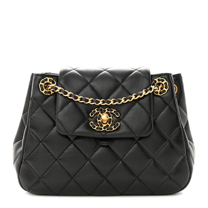 Chanel Lambskin Quilted Braided CC Accordion Flap Bag Black 1 of 12