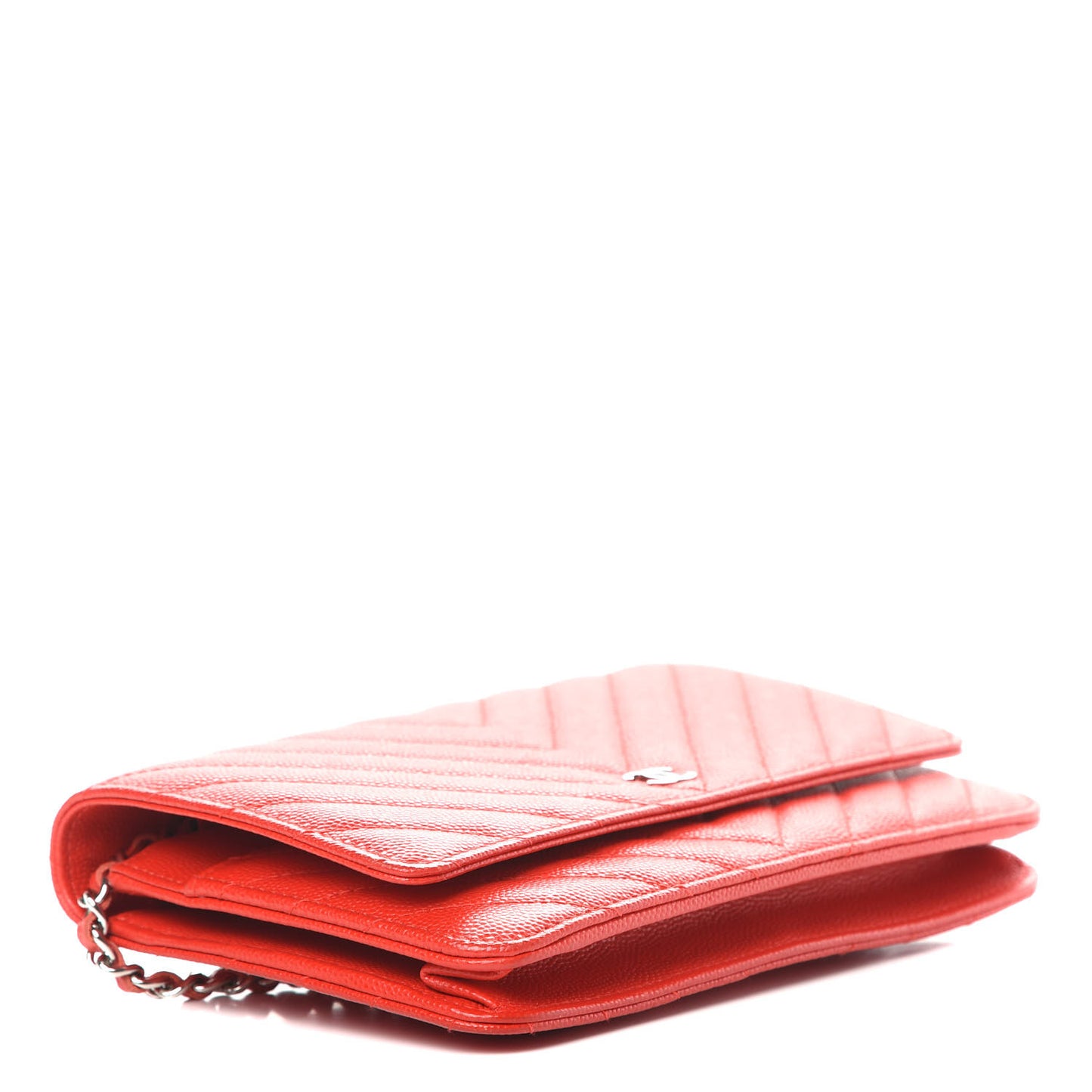 Caviar Chevron Quilted Wallet On Chain WOC Red