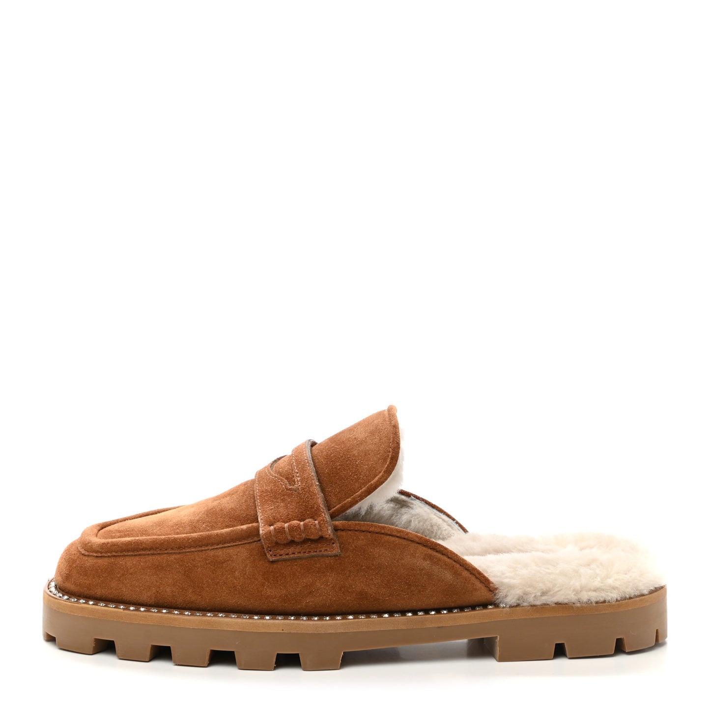 Suede Shearling Ronnie Flat Mules 38 Tan Natural