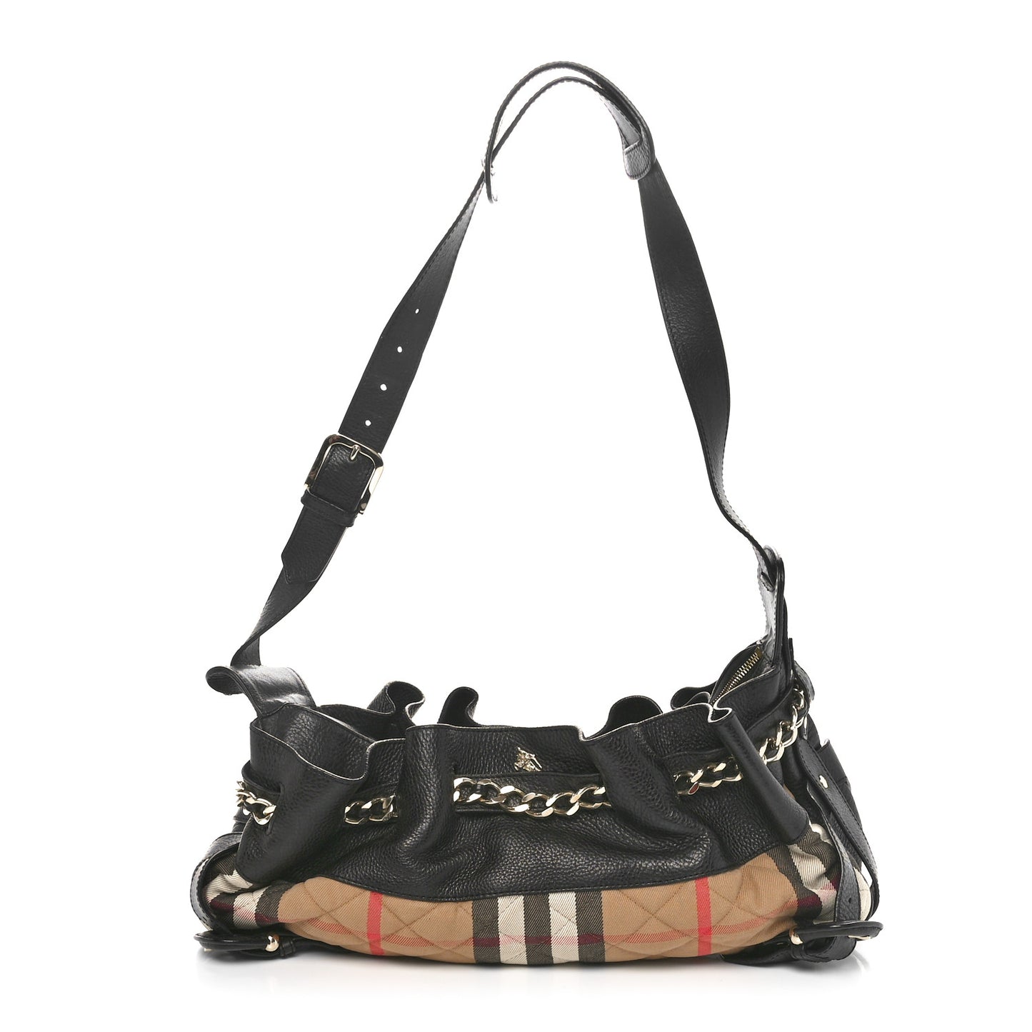 Grainy Calfskin House Check Margaret Bag Black