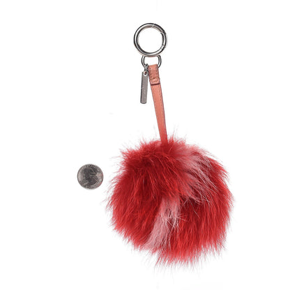 Fendi Fox Fur Nappa Bi-Color Striped Pom Pom Bag Charm Red Pink 2 of 3