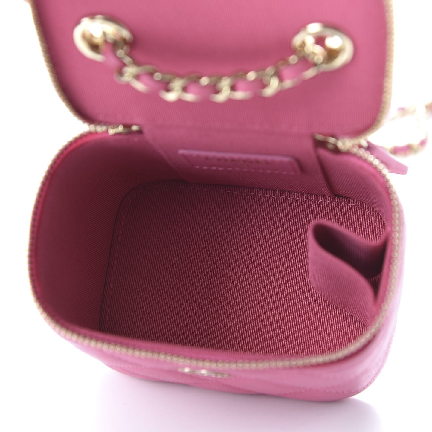 Caviar Quilted Mini Vanity Case With Chain Pink