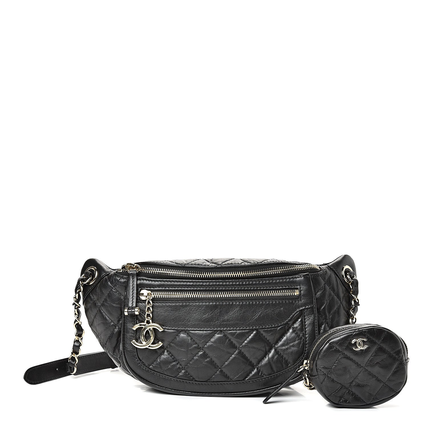 Chanel Aged Calfskin Quilted Waist Bag With Coin Purse Black 1 of 9