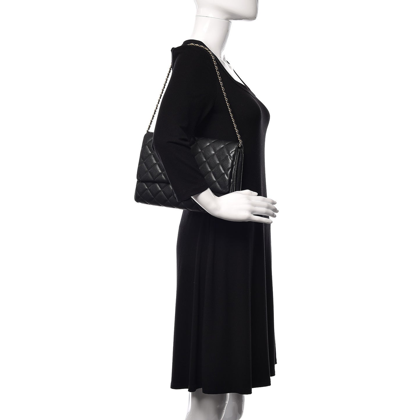 Caviar Quilted Clutch With Chain Flap Dark Grey
