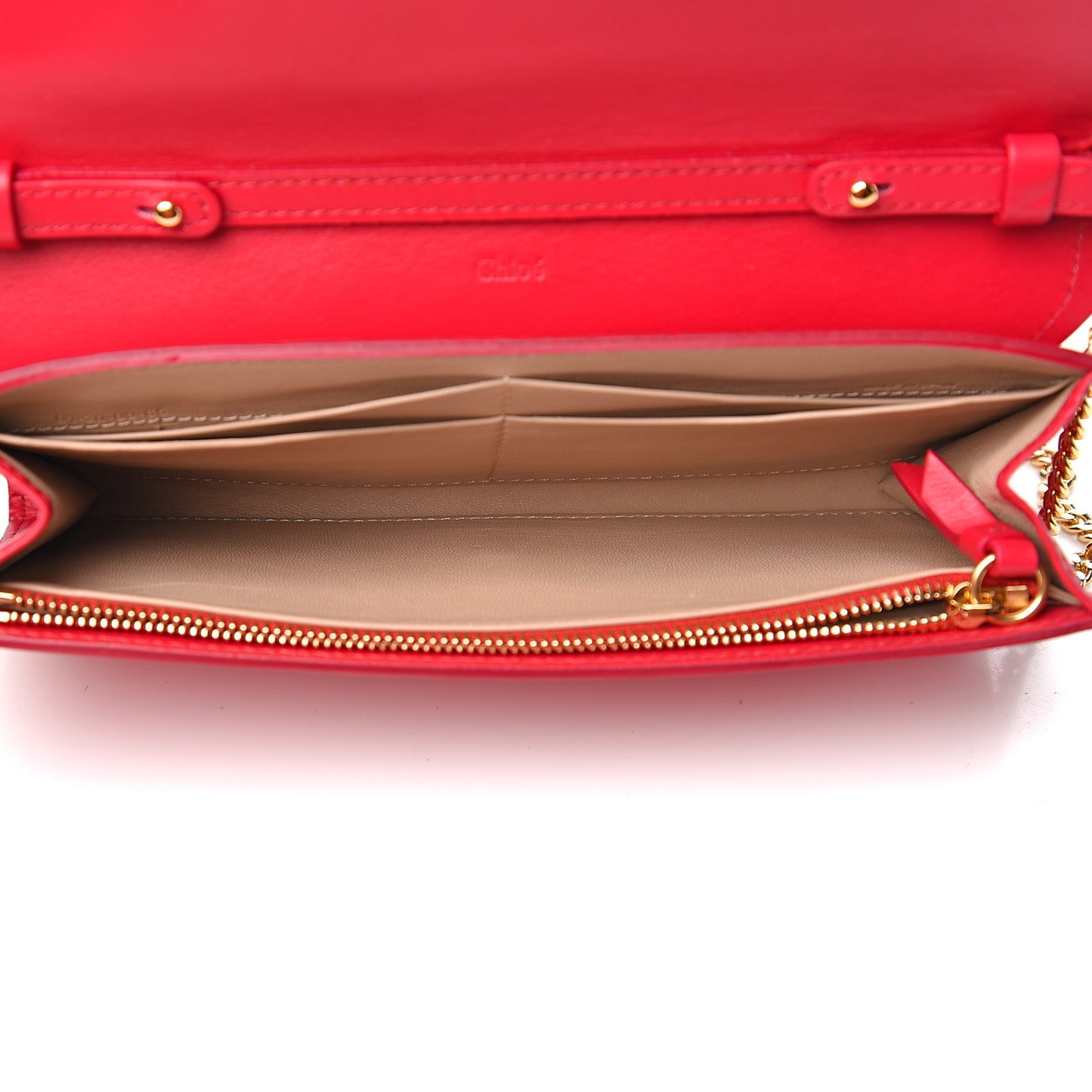 Shiny Grained Calfskin Aby Wallet on Chain Crimson Pink