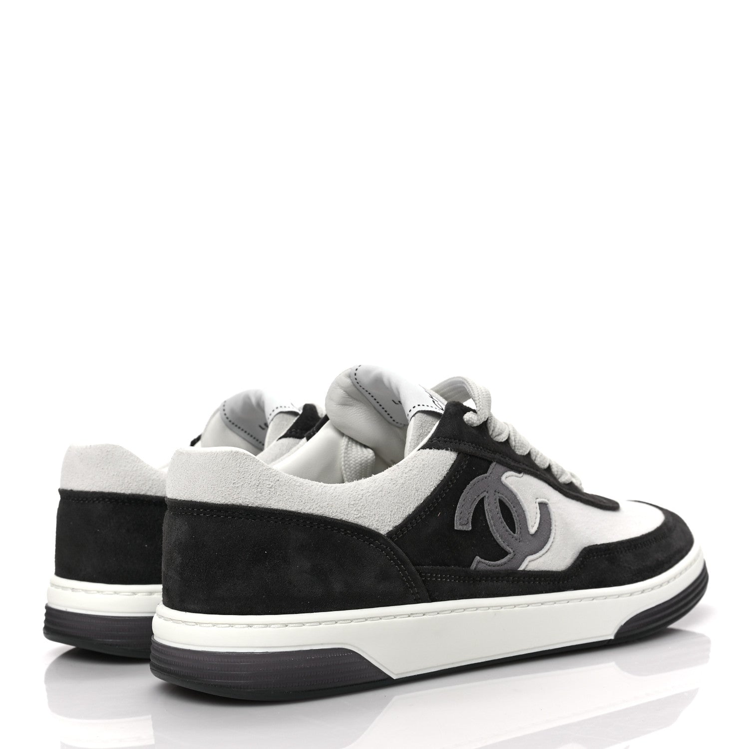 Chanel Suede Kidskin Womens CC Sneakers 38.5 Black White 4 of 8