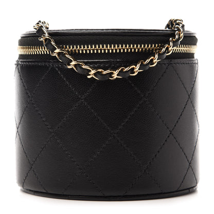 Chanel Lambskin Quilted Round Small Vanity Case With Chain Black 1 of 12