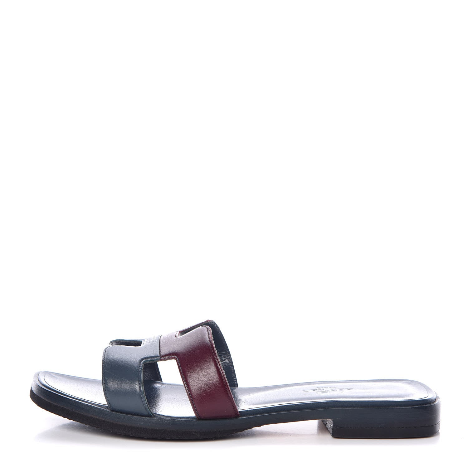 Hermes Box Calfskin Oran Sandals 37 Bleu Ardoise Bordeaux 1 of 12