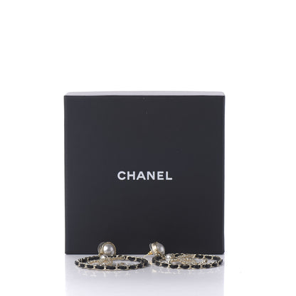 Chanel Lambskin Crystal Pearl CC Chain Hoop Earrings Gold Black 5 of 5