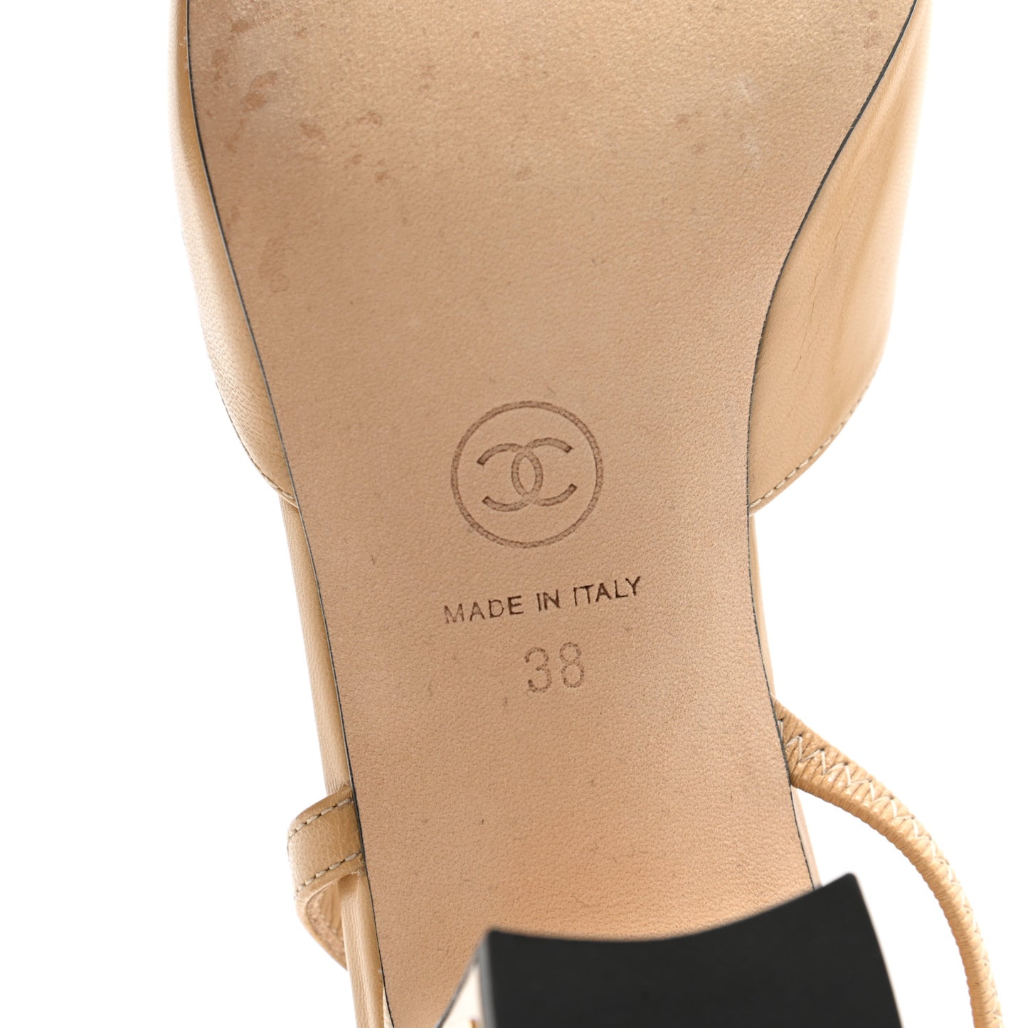 Goatskin Grosgrain Cap Toe CC Slingback Pumps 38 Beige Black