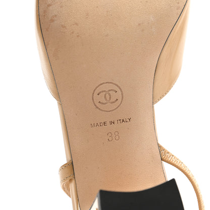 Chanel Goatskin Grosgrain Cap Toe CC Slingback Pumps 38 Beige Black 6 of 9