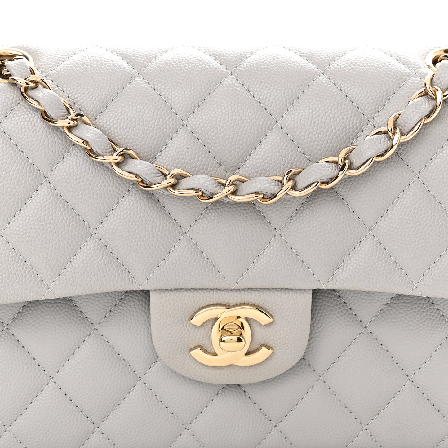 Caviar Quilted Small Double Flap Grey