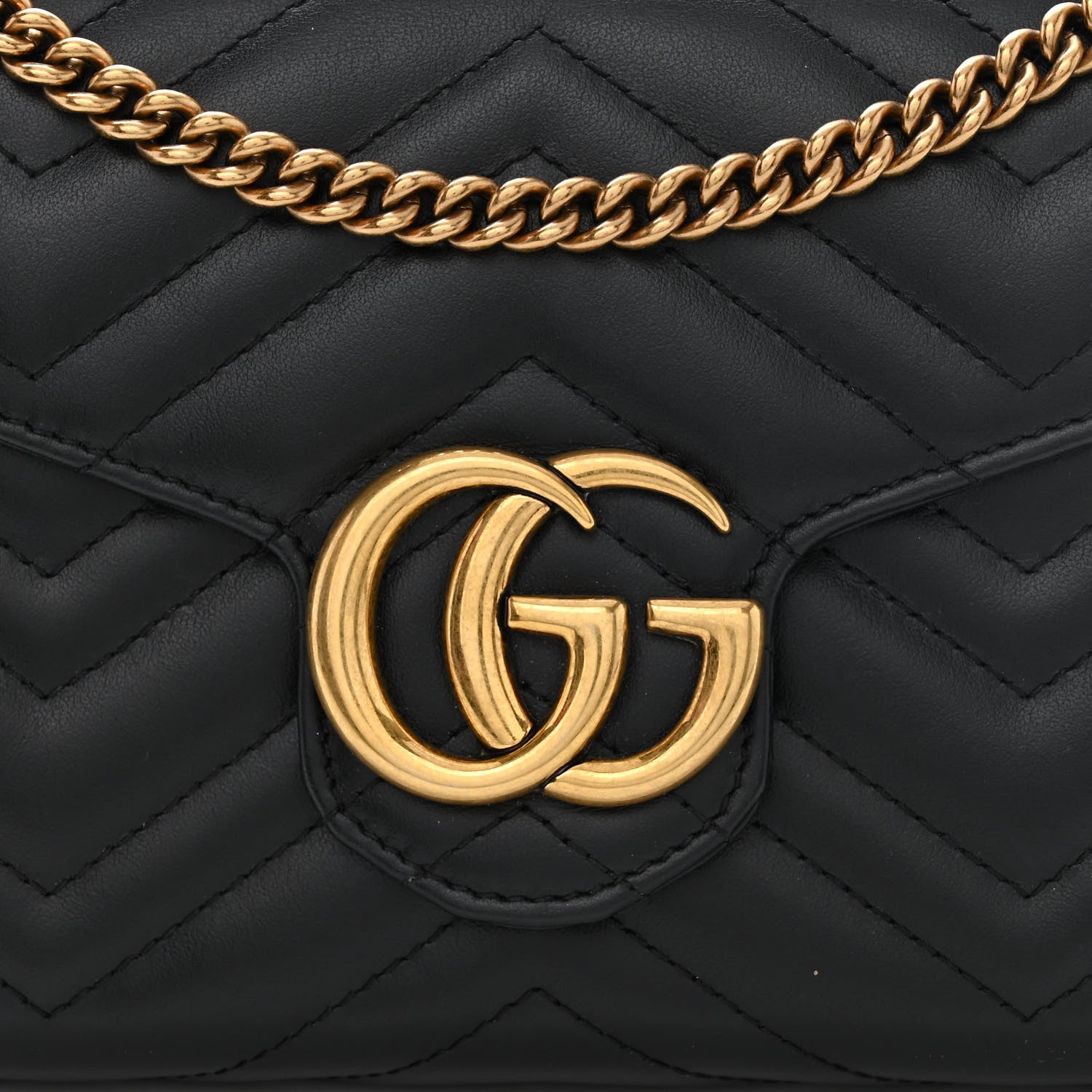 Gucci Calfskin Matelasse GG Marmont Chain Wallet Black 8 of 12