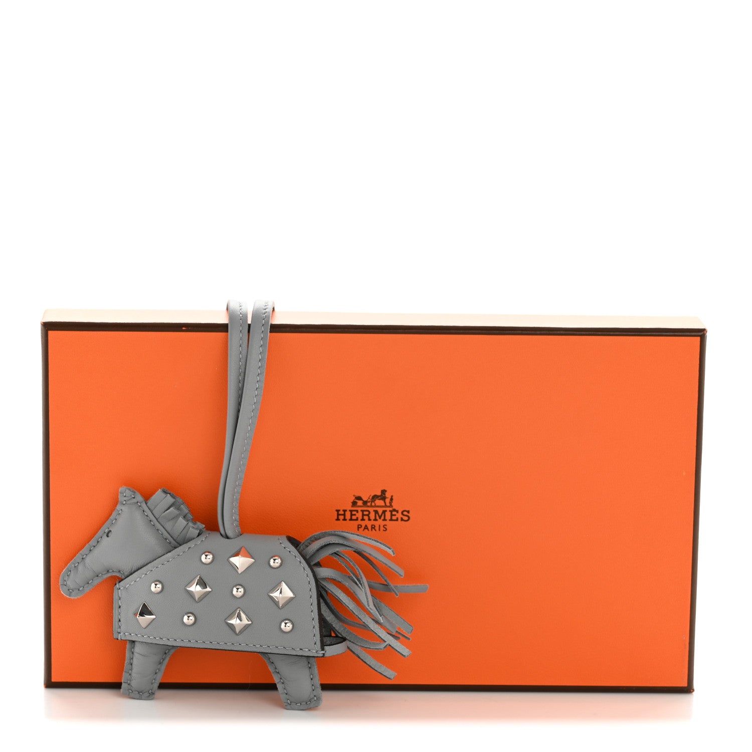 Hermes Milo Lambskin Studded Grigri Rodeo Robeo Rock Horse Bag Charm PM Gris Pantin 5 of 5