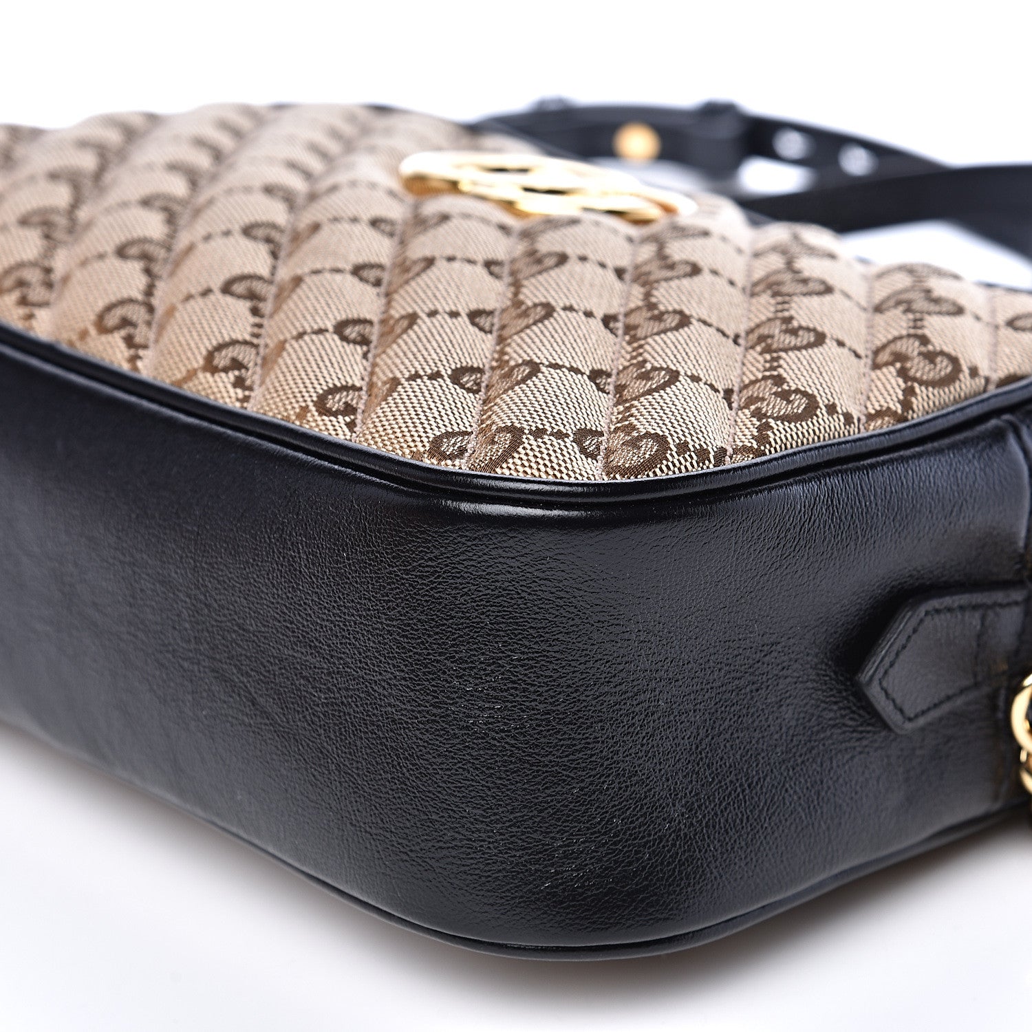 Gucci Monogram Matelasse Diagonal Small GG Marmont Chain Shoulder Bag Beige Black 9 of 10