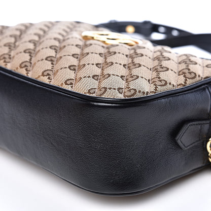Gucci Monogram Matelasse Diagonal Small GG Marmont Chain Shoulder Bag Beige Black 9 of 10