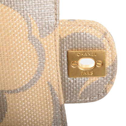 Chanel Woven Straw Camellia Print Medium Single Flap 7 of 8