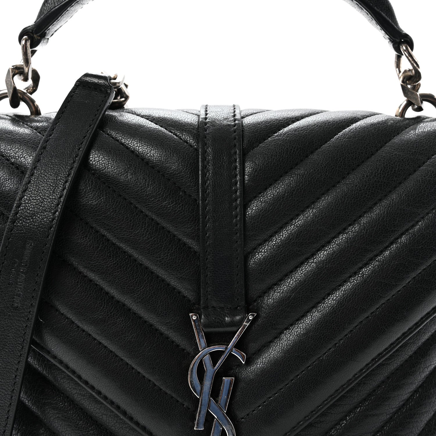 Saint Laurent Sheepskin Matelasse Chevron Monogram Medium College Bag Black 7 of 9