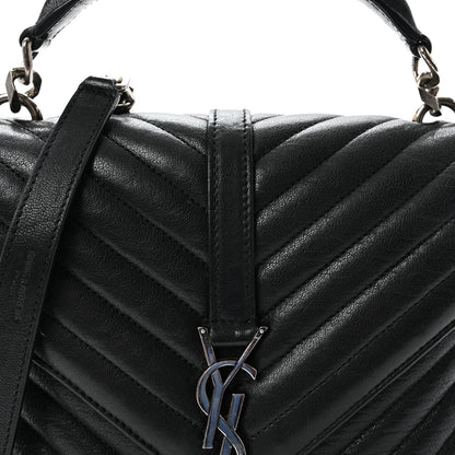Saint Laurent Sheepskin Matelasse Chevron Monogram Medium College Bag Black 7 of 9