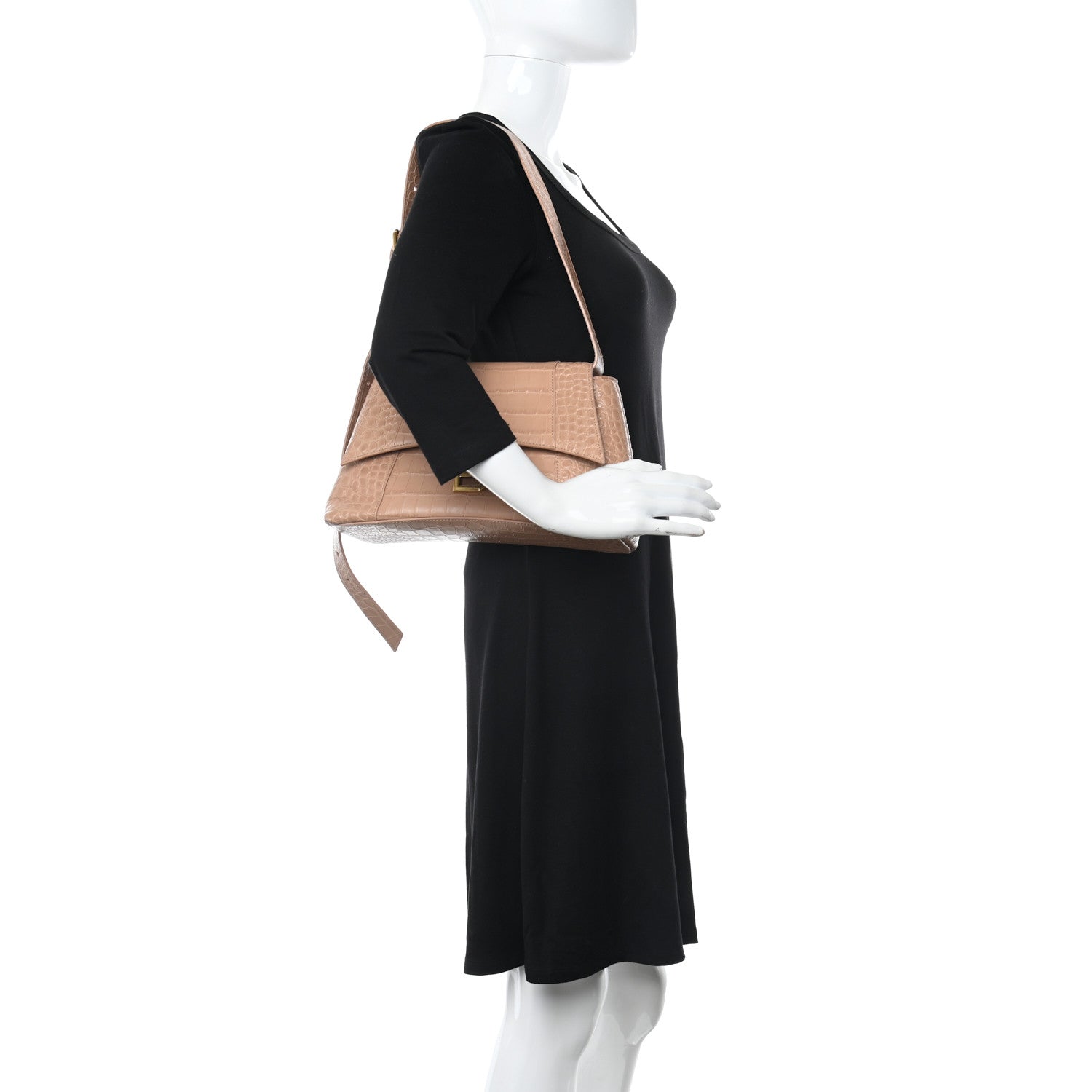 Balenciaga Extra Supple Calfskin Crocodile Embossed Small Downtown Shoulder Bag Nude Beige 2 of 10