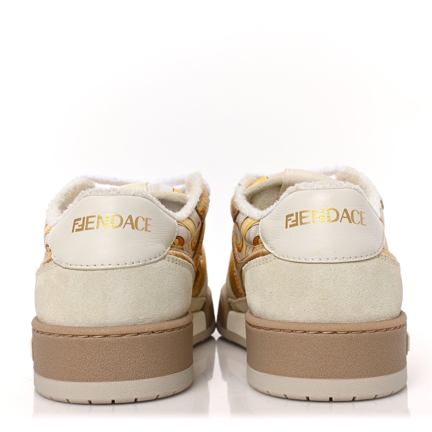 X FENDI Suede Fabric FF Baroque Womens Fendace Match Sneakers 39 Gold Multicolor
