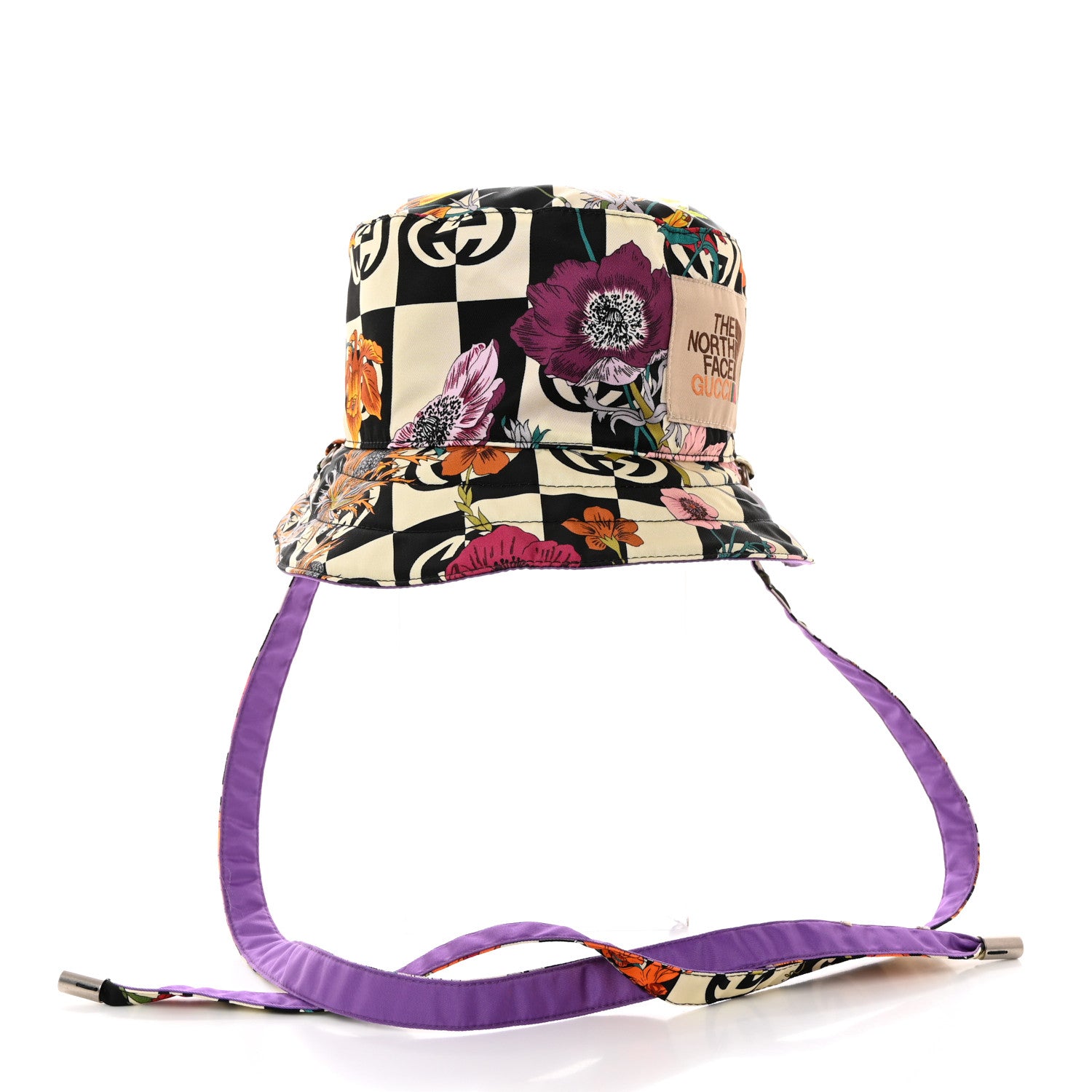 Gucci X THE NORTH FACE Econyl Nylon Floral Reversible Self-Tie Bucket Hat Purple 6 of 8