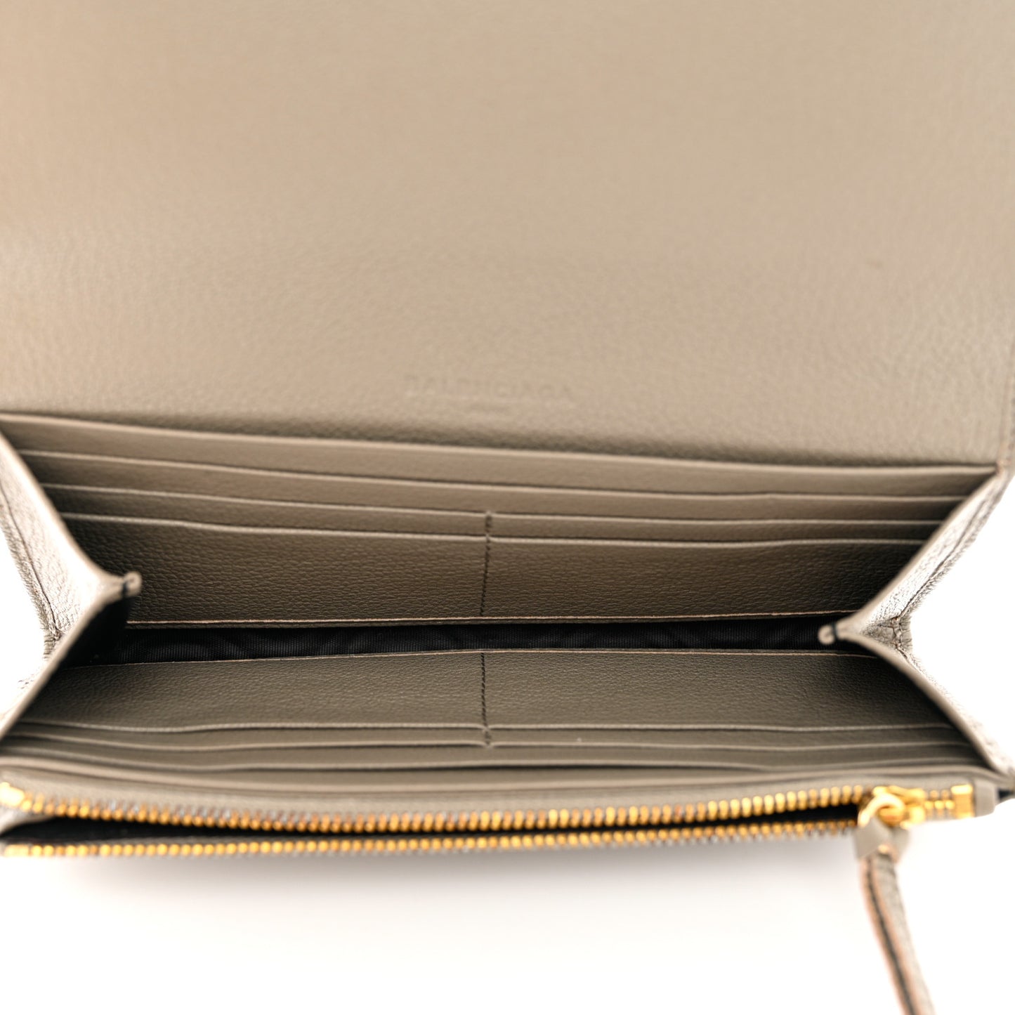 Chevre Gold Metallic Edge Hardware Zip Around Wallet Gris Taupe