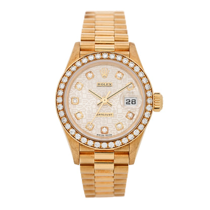 Rolex 18K Yellow Gold Diamond Bezel 26mm Datejust President Watch Silver Jubilee 79138 1 of 6
