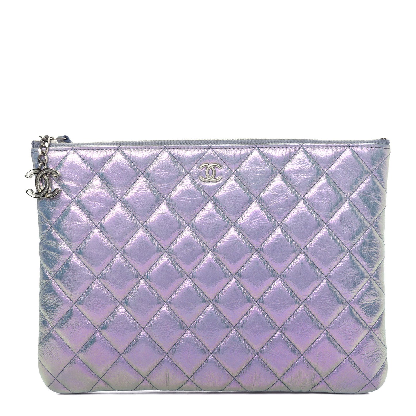 Iridescent Crumpled Lambskin Medium Cosmetic Case Light Blue