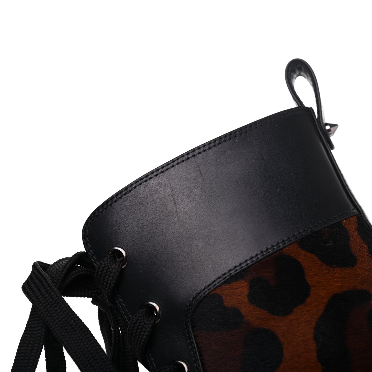 Calfskin Pony Fox Spikes TS Croc Flat Boots 38 Black Roux