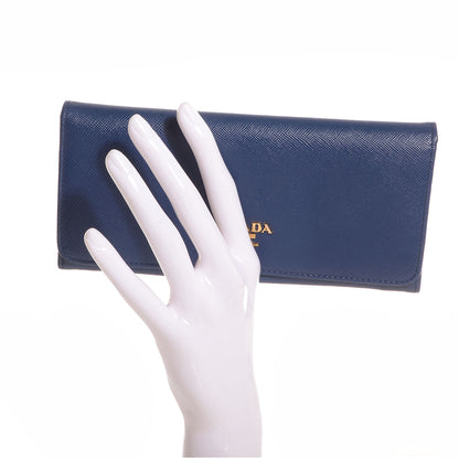Prada Saffiano Metal Continental Flap Wallet Cobalto 2 of 9