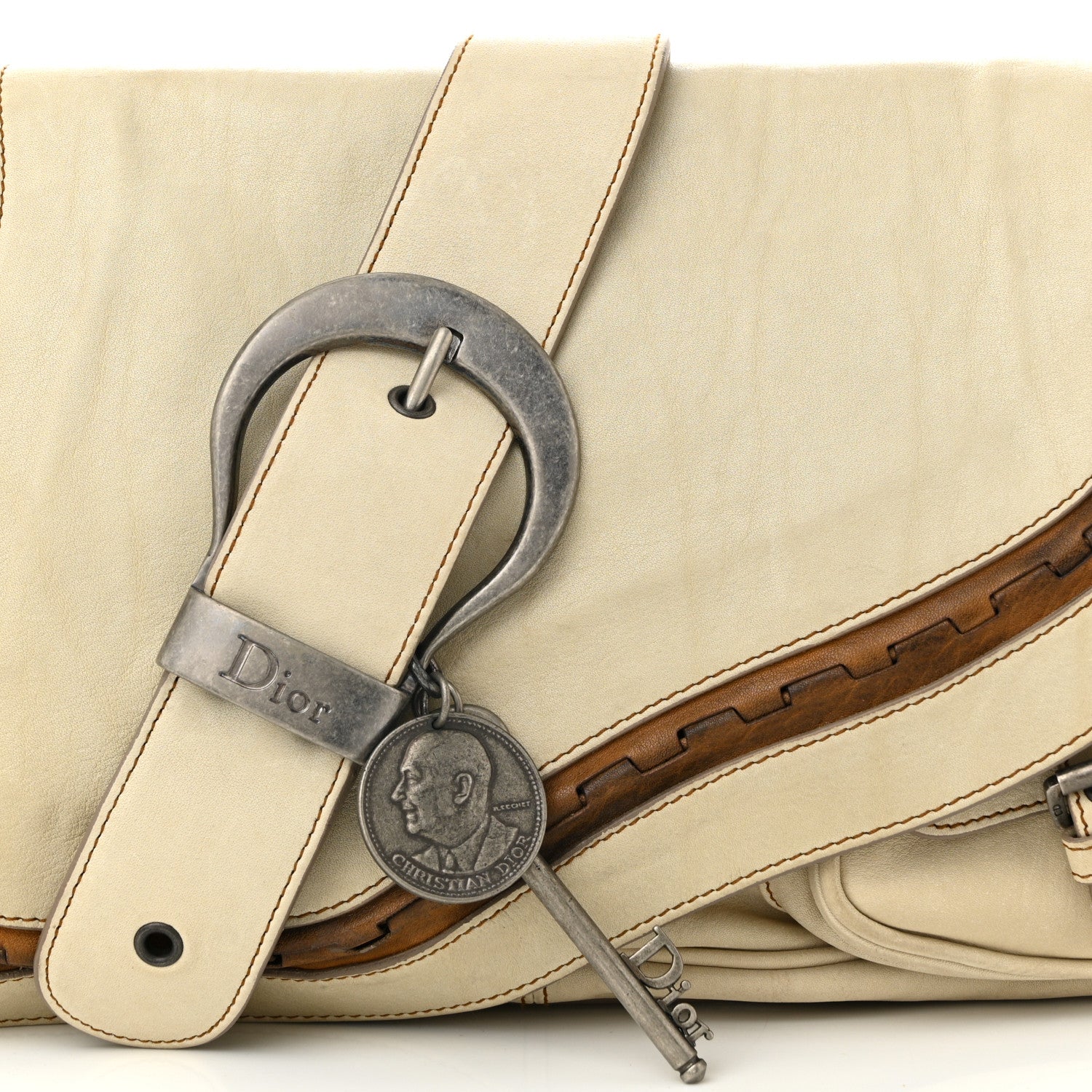 Christian Dior Calfskin Medium Gaucho Double Saddle Bag Ivory 8 of 11