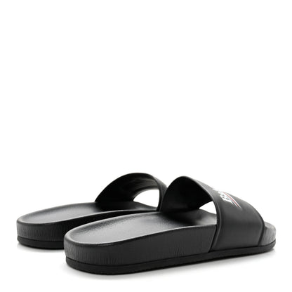 Balenciaga Nappa Political Campaign Logo Womens Pool Slide Sandals 38 Black White Vermillon 4 of 8