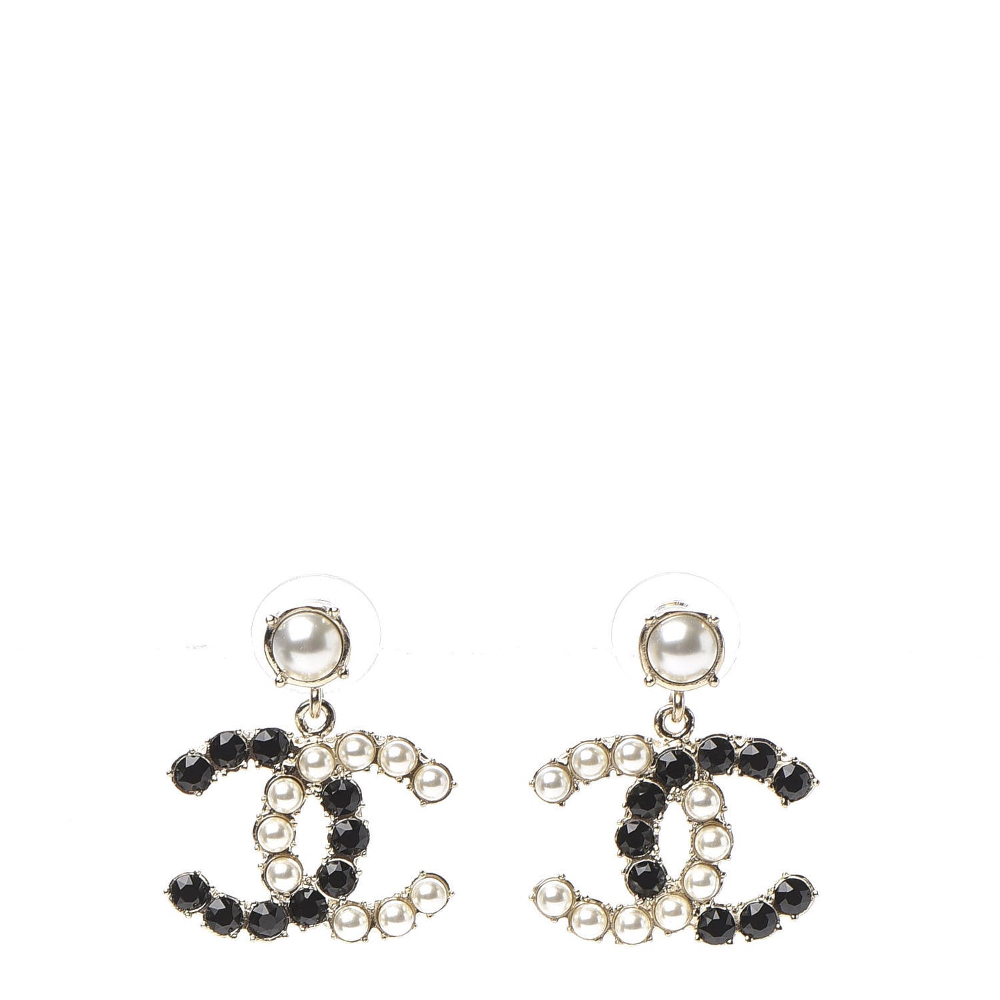 Resin Pearl Dazzling Domino CC Drop Earrings Gold Black