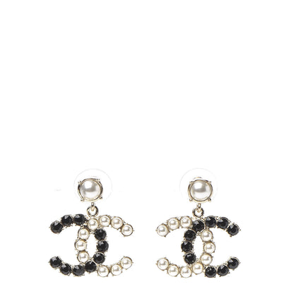 Chanel Resin Pearl Dazzling Domino CC Drop Earrings Gold Black 1 of 4