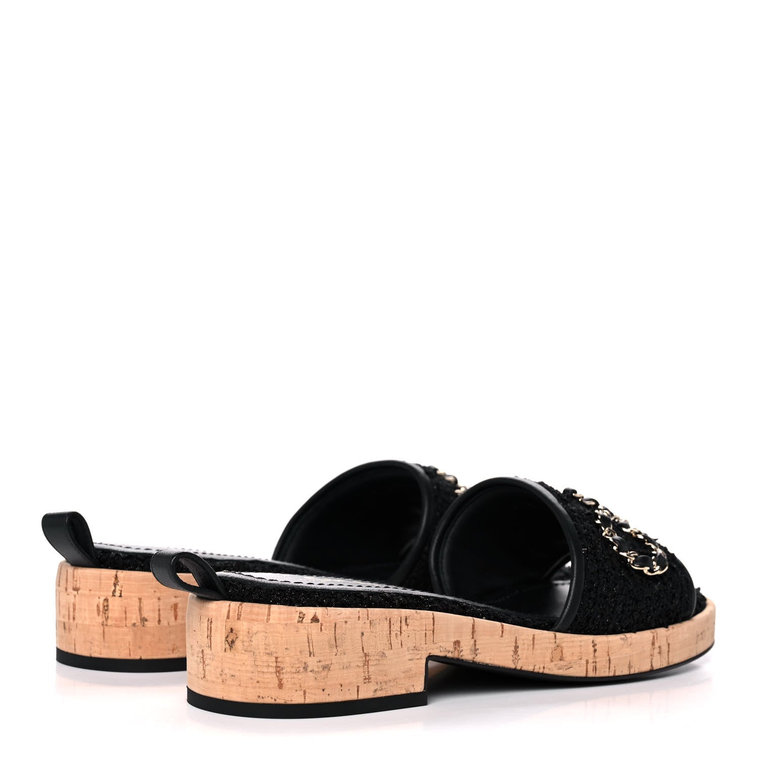 Chanel Tweed Cork CC Chain Mule Sandal 37 Black 4 of 9