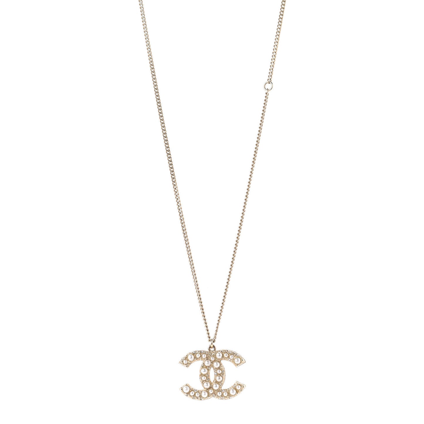 Pearl Crystal CC 100th Anniversary Pendant Necklace Light Gold