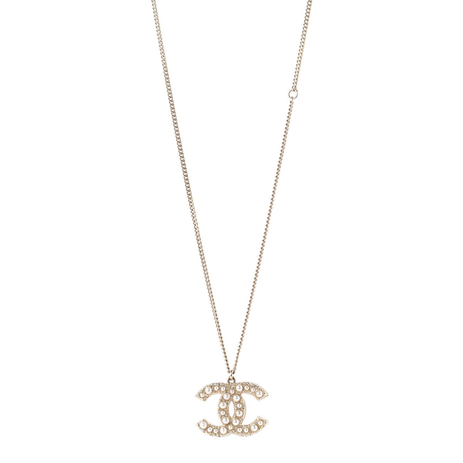 Chanel Pearl Crystal CC 100th Anniversary Pendant Necklace Light Gold 1 of 6