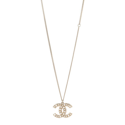 Chanel Pearl Crystal CC 100th Anniversary Pendant Necklace Light Gold 1 of 6