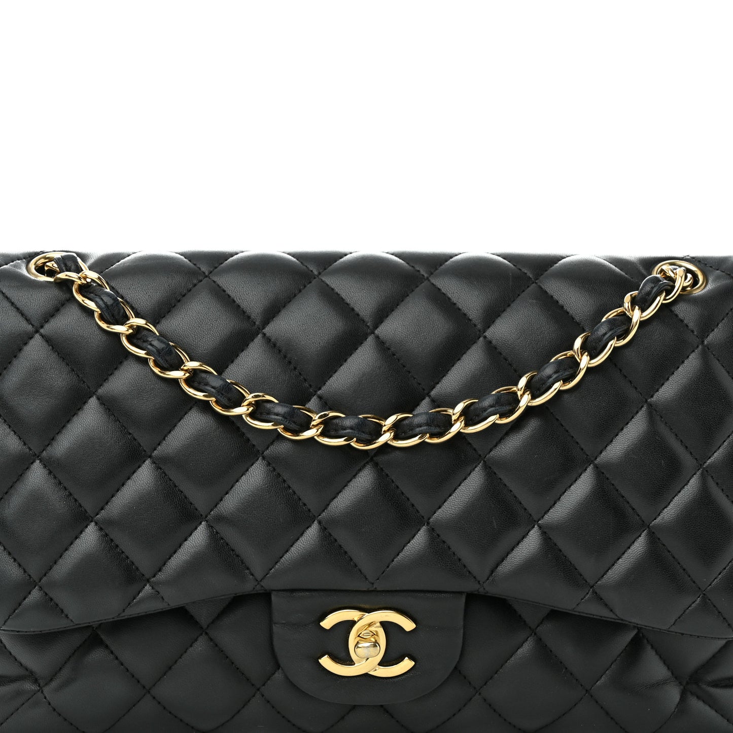 Lambskin Quilted Jumbo Double Flap Black