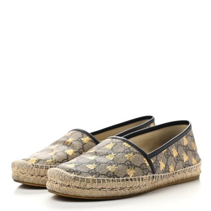 Gucci GG Supreme Monogram Bees Espadrille Flats 38 Beige Ebony Oro Black 3 of 15