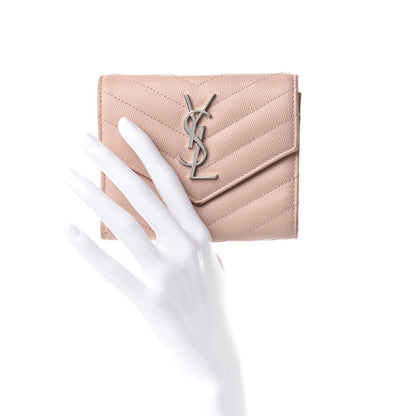 Saint Laurent Grain De Poudre Matelasse Chevron Monogram Compact Tri Fold Wallet Pale Pink 2 of 6