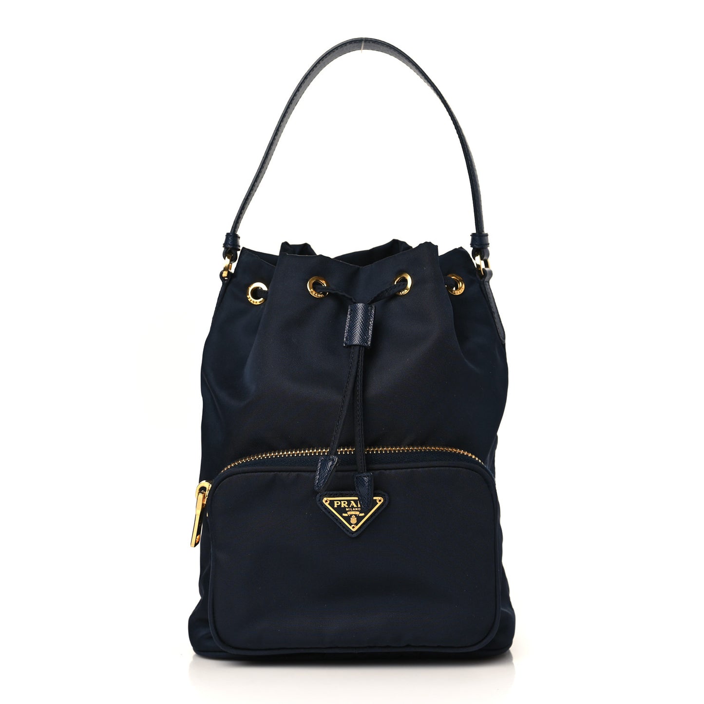 Saffiano Tessuto Nylon Mini Bucket Crossbody Bag Navy